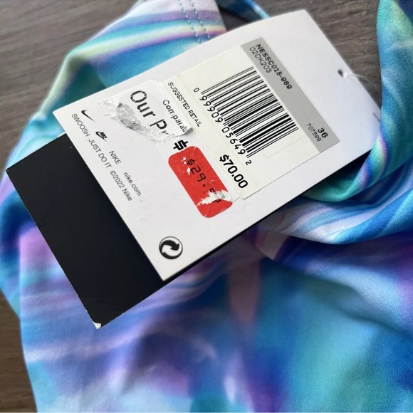 Nike Women's 36 HydraStrong Print Lace Up Tie Back One Piece Swimsuit Blue - Picture 3 of 6